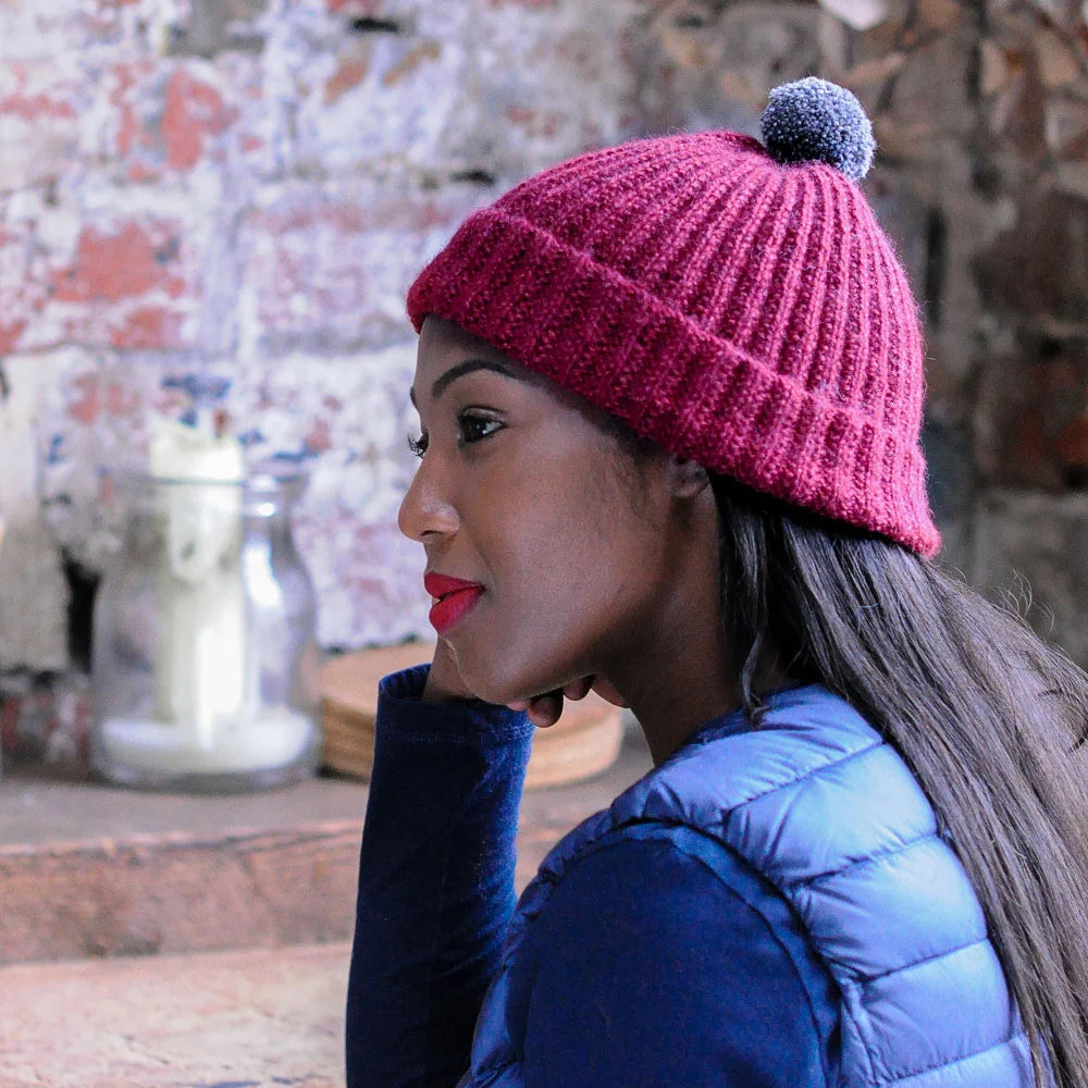 Mistake Stitch Rib Hat Kit by Sarah Hatton and featuring The Fibre Co. yarn, Road to China Light.